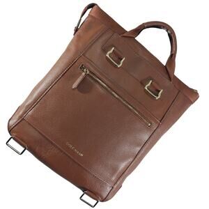 COLE HAAN! PECAN BROWN GENUINE LEATHER DUAL HANDLE SATCHEL, LAPTOP CASE, PURSE!